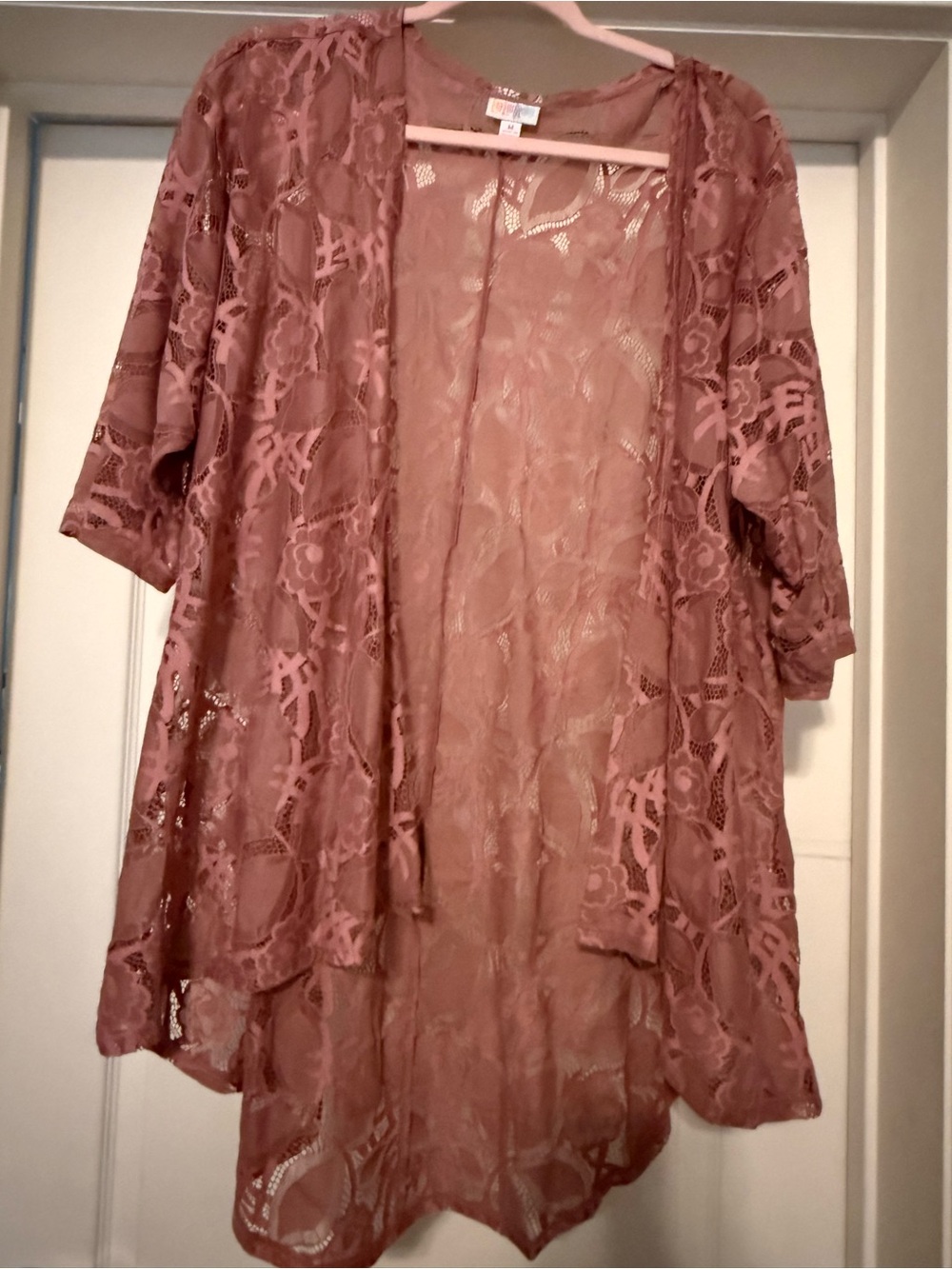 Lularoe Lace Open-Front Kimono Cardigan in Dusty Mauve size medium